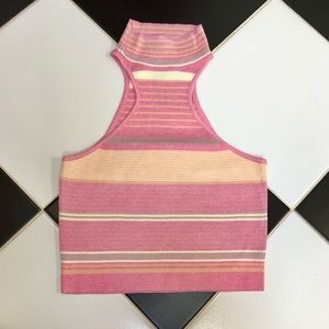 NWT Le Lis Mock Neck Sleeveless Crop Top Sweater Pink Salmon Coral Pastel size L